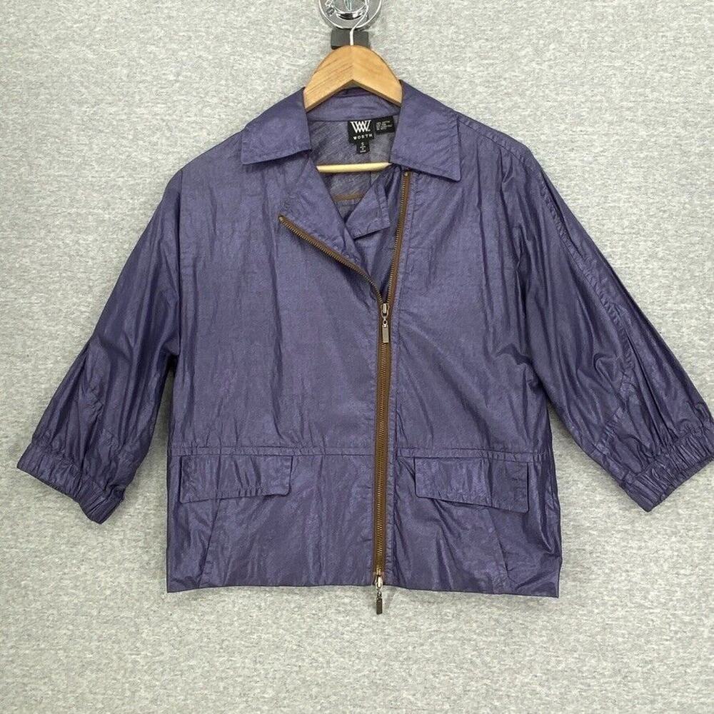 Worth Jacket Womens Small Purple Metallic Skinny Moto Lightweight Y2K Pocket